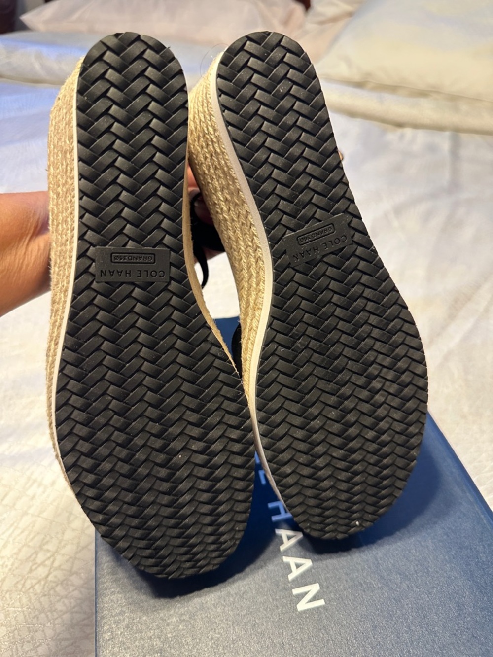 Cole Haan Black Suede Wedge Sandals with Ankle Strap - Picture 8 of 8